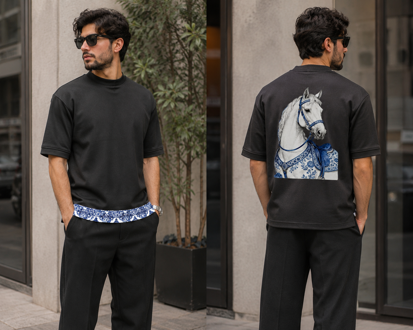 Arabic Horse Drop Shoulder T-Shirt