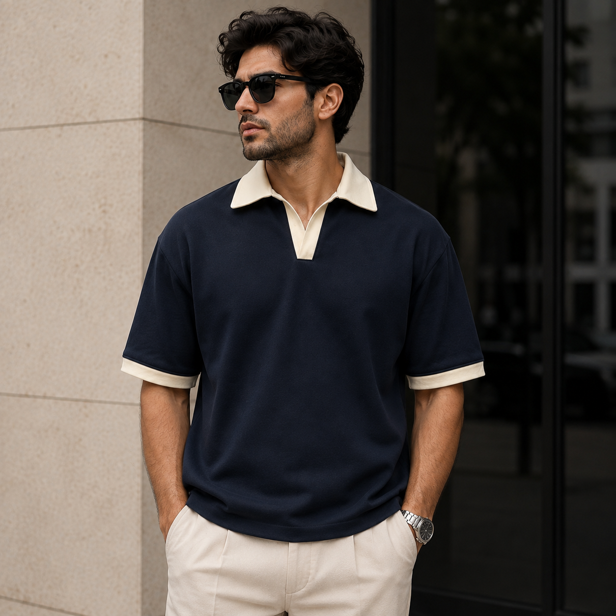 Old Money Navy Blue Polo Shirt