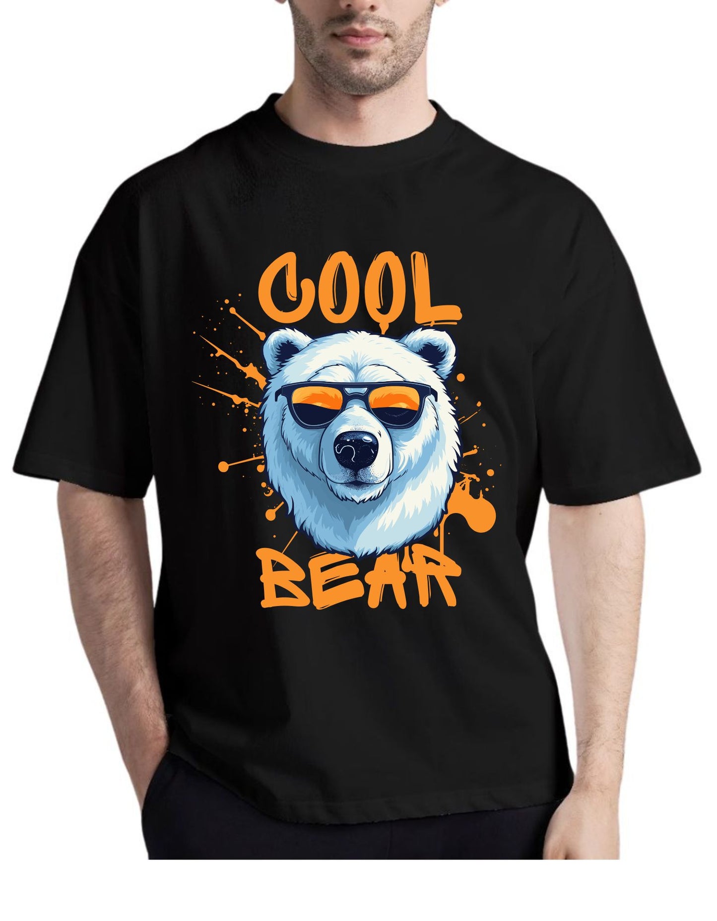 Cool Bear Black Drop Shoulder T-Shirt