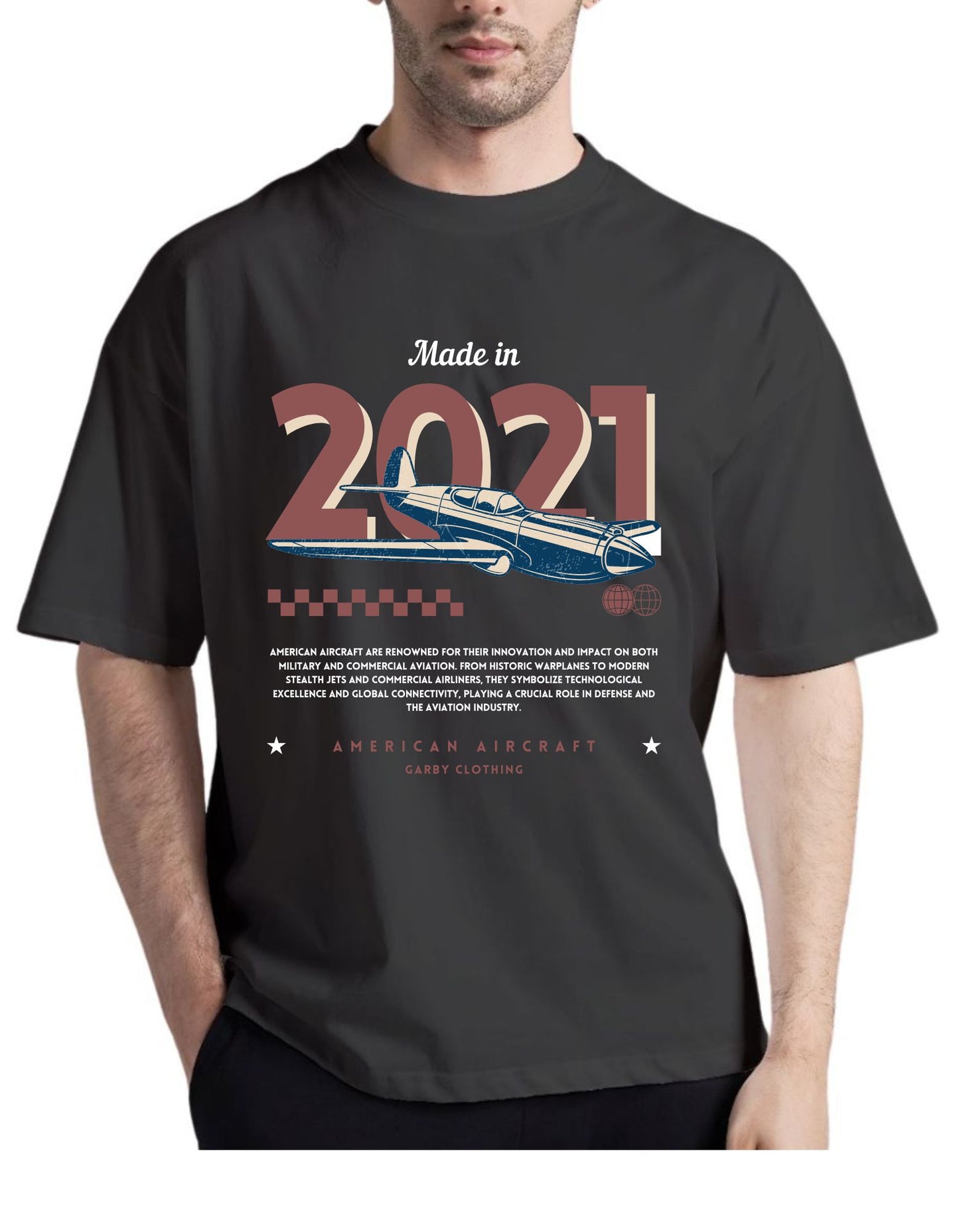 2021 American Aircraft Dark Grey Drop Shoulder T-Shirt