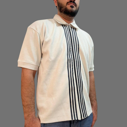 Full Zip Stripe Polo Shirt
