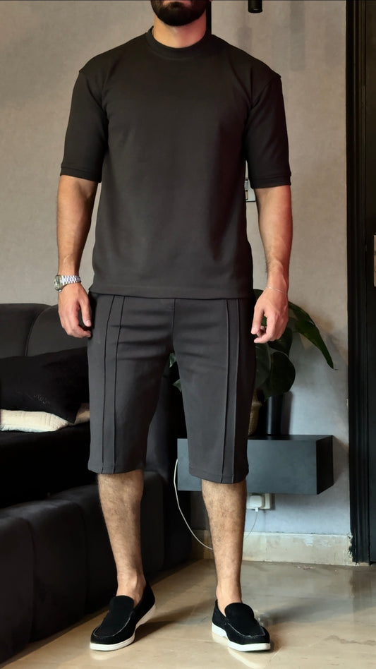 Black Interlock Co-Ord Set (Shirt+Short)