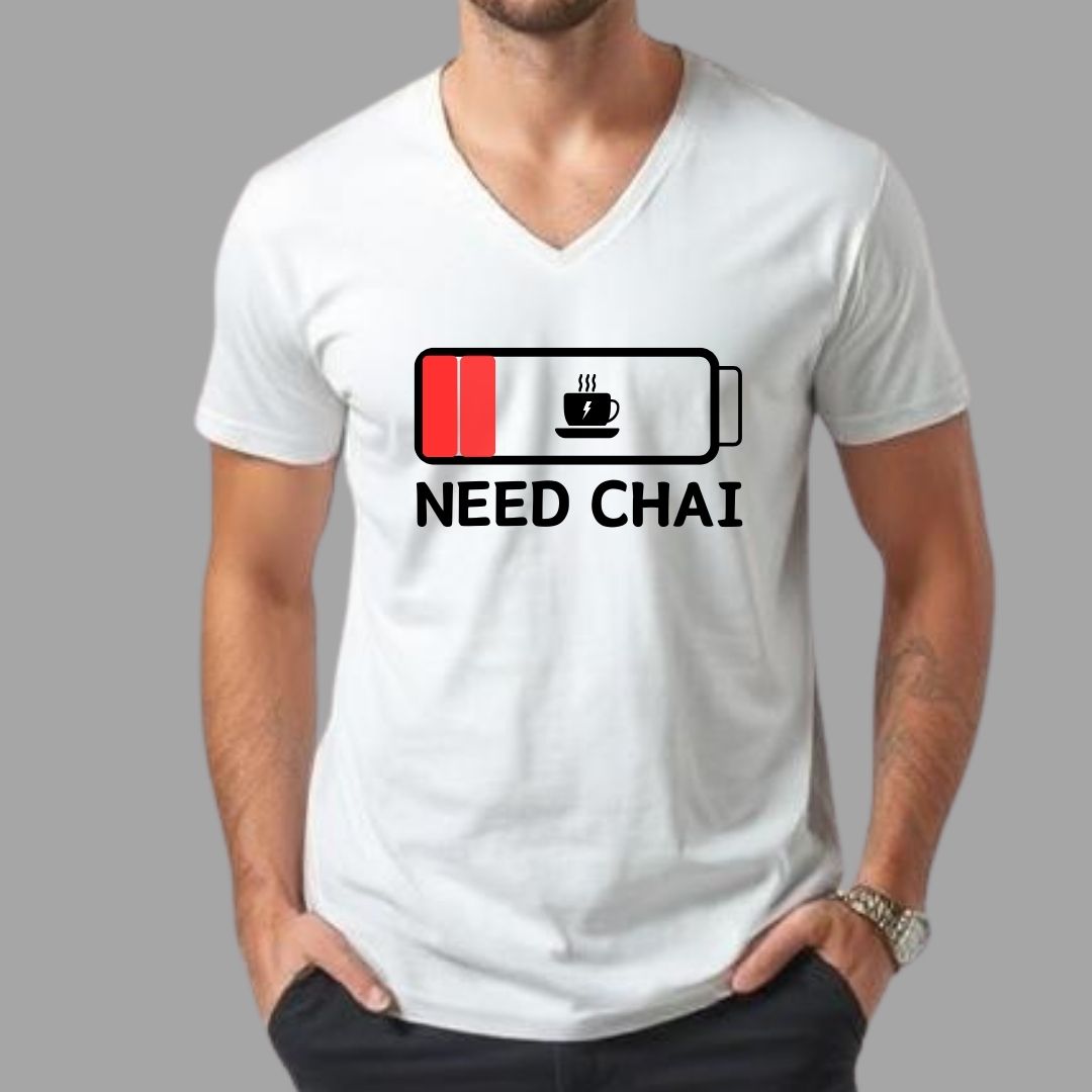 Need Chai White V-Neck Tee