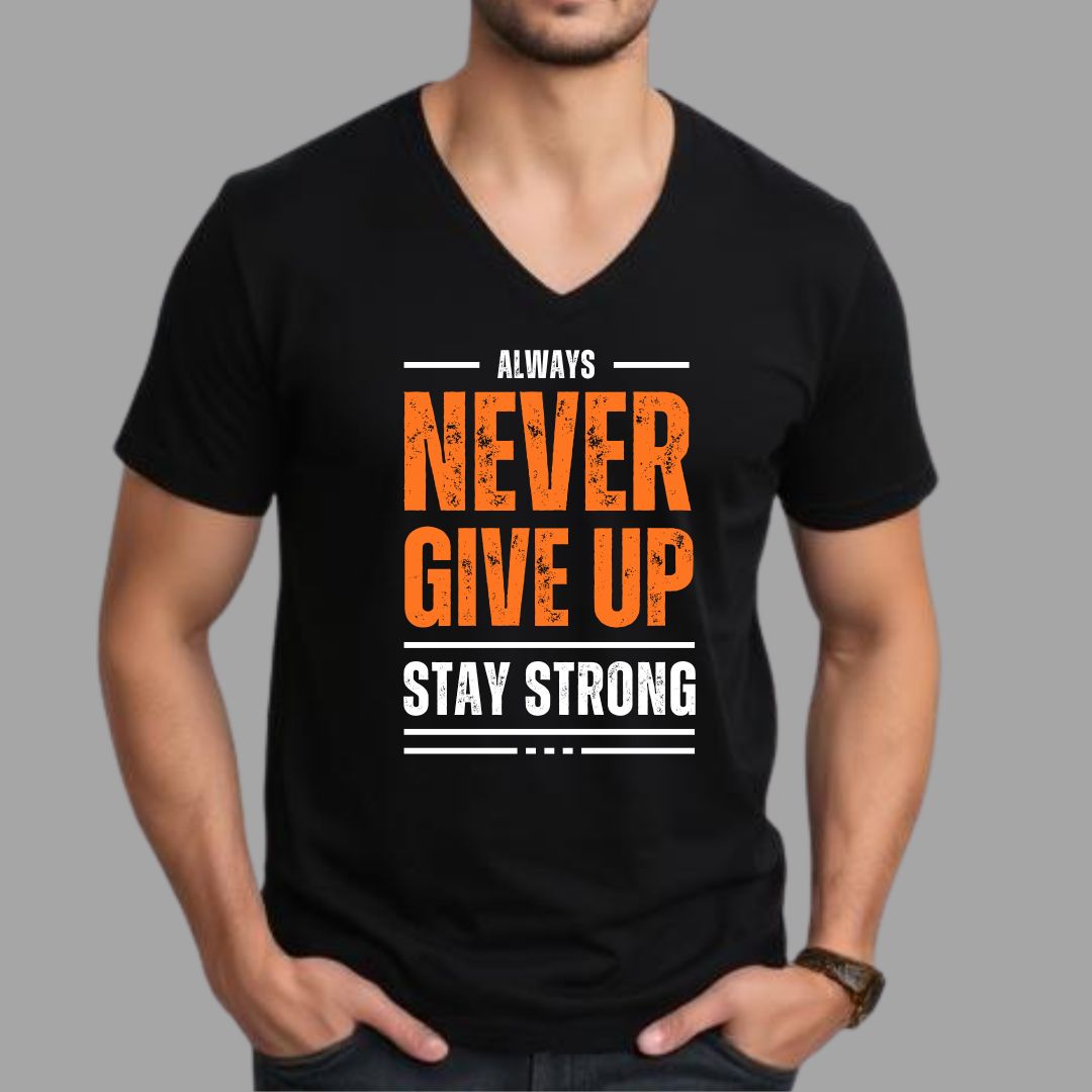 Never Give Up Black V-Neck Tee