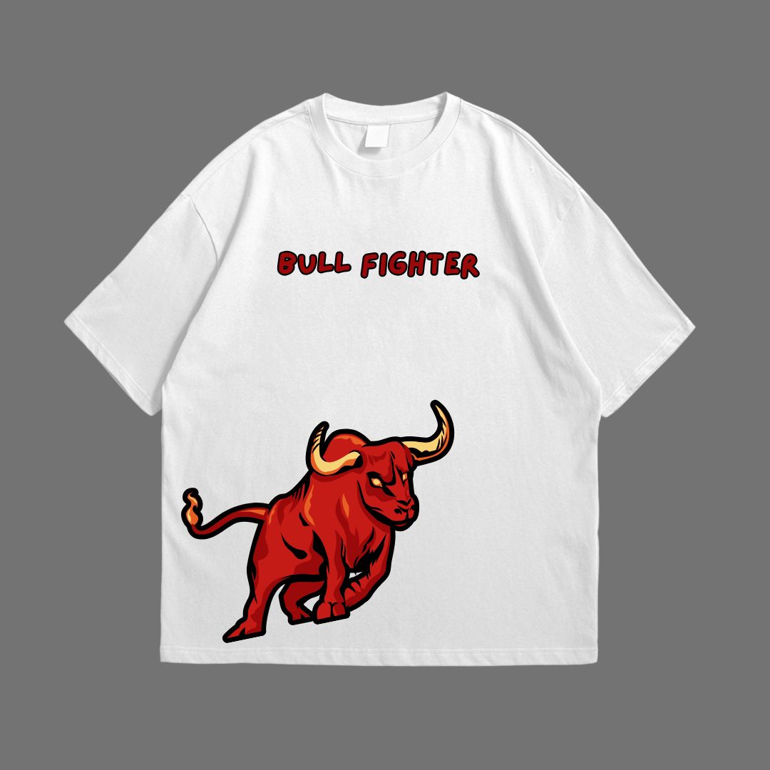 Bull Fighter White Drop Shoulder T-Shirt