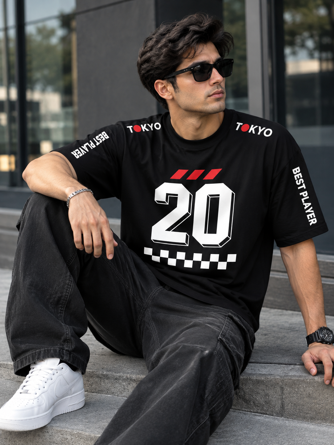 Tokyo Manfinity Black Drop Shoulder Tee