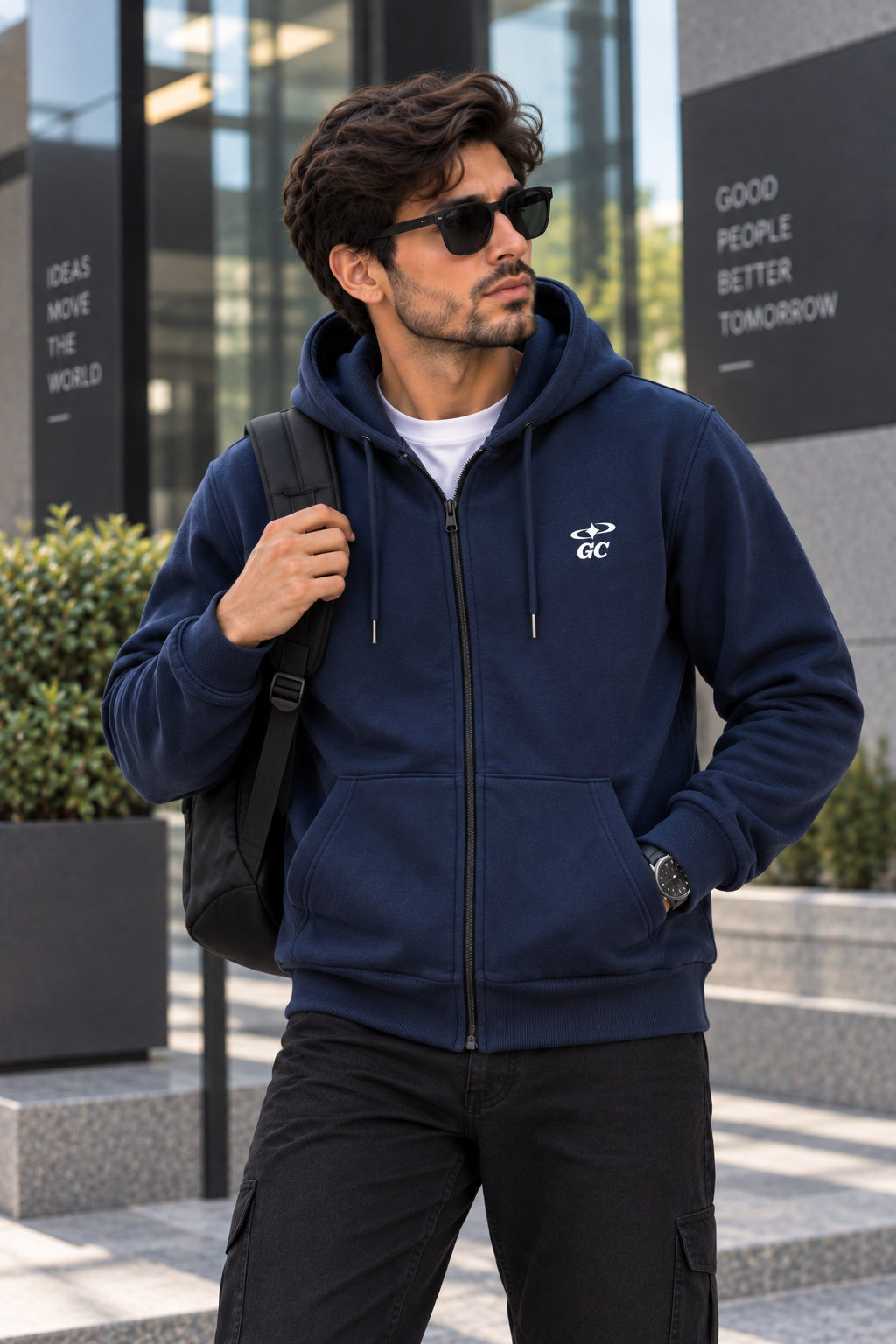 Navy Blue Zipper Hoodie