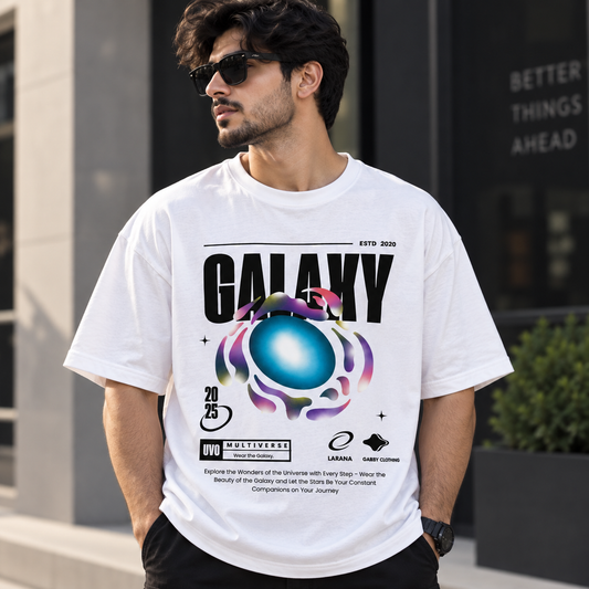 Galaxy White Drop Shoulder T-Shirt