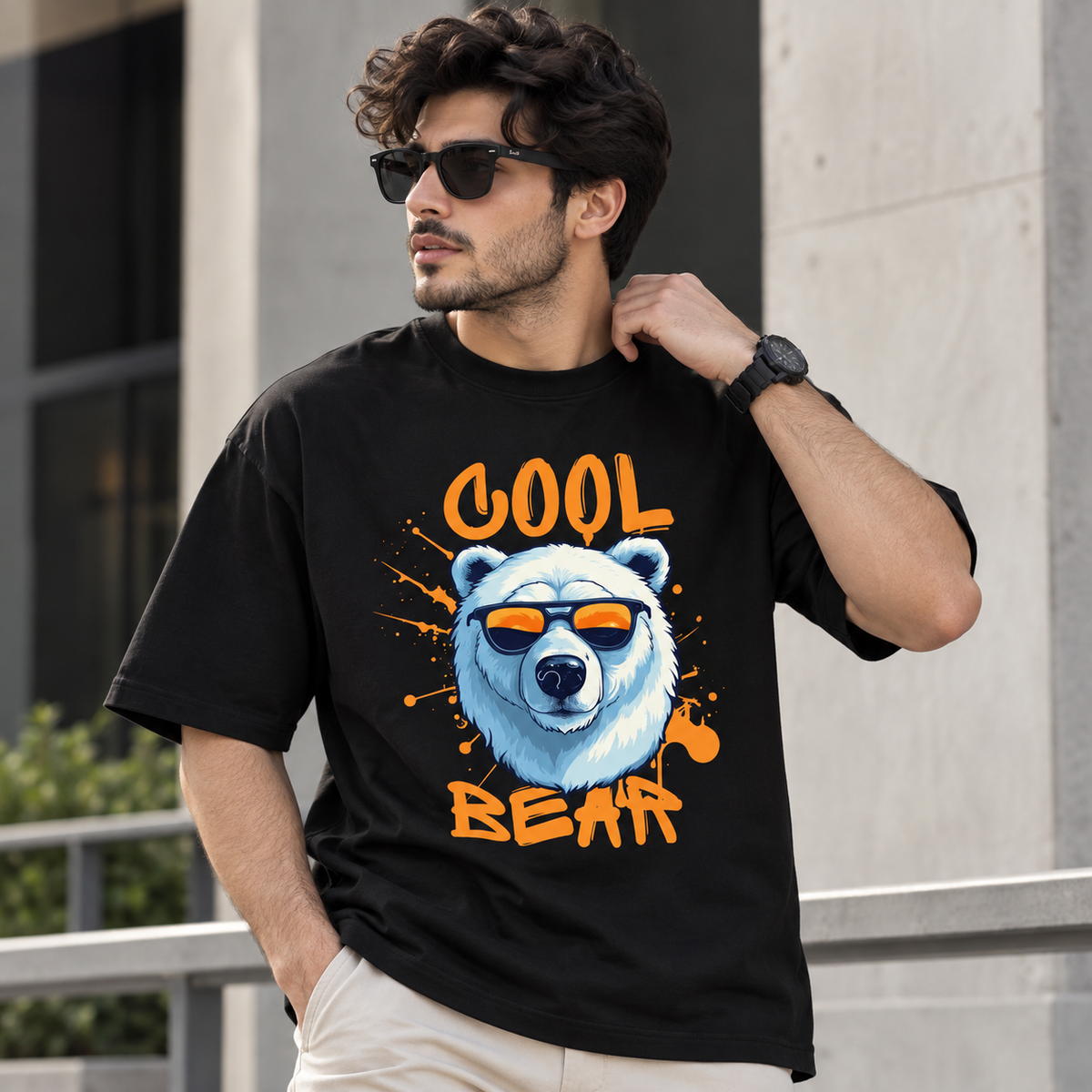 Cool Bear Black Drop Shoulder T-Shirt