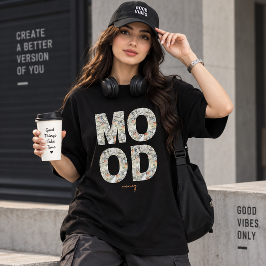 Mood Money Black Drop Shoulder T-Shirt