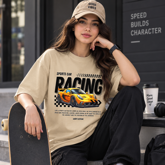 Racing Club Beige Drop Shoulder T-Shirt