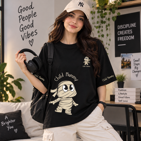 Child Mummy Black Drop Shoulder T-Shirt