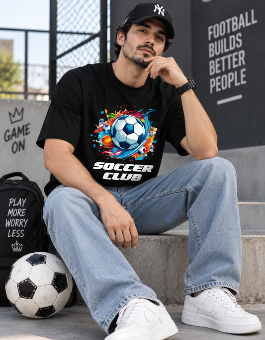 Soccer Club Black Drop Shoulder T-Shirt