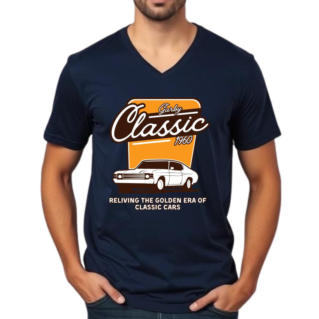 Classic Cars Navy Blue V-Neck Tee