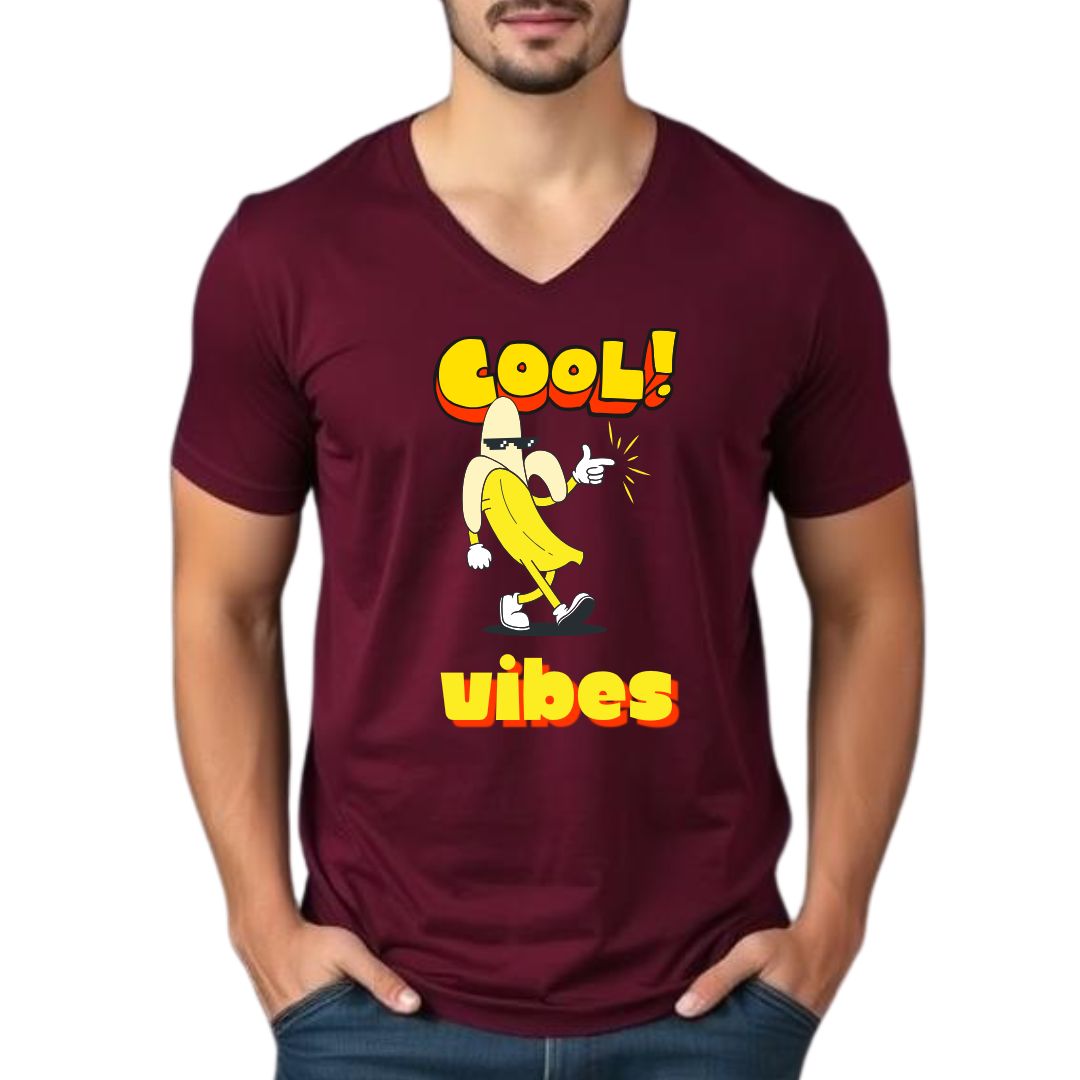 Cool Banana Vibes Maroon V-Neck Tee