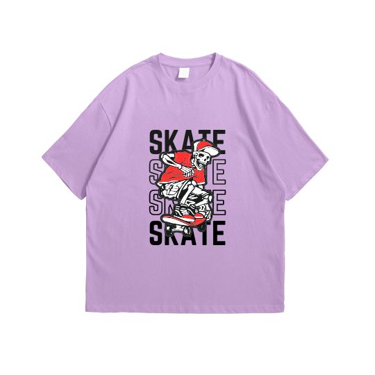 Skeleton Skate Light Purple Drop Shoulder T-Shirt