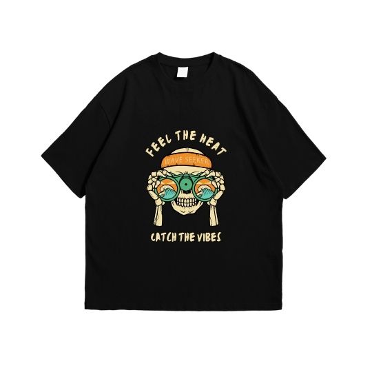 Feel The Heat Black Drop Shoulder T-Shirt