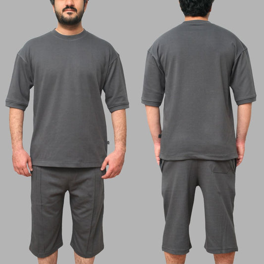 Dark Grey Interlock Co-Ord Set (Shirt+Short)