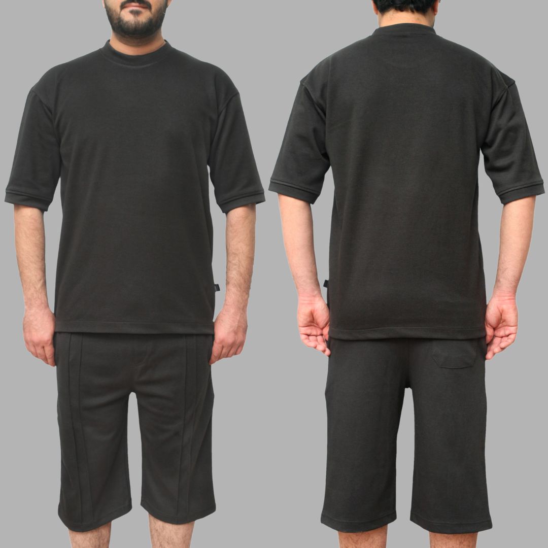 Black Interlock Co-Ord Set (Shirt+Short)
