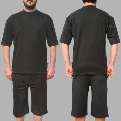 Black Interlock Co-Ord Set (Shirt+Short)