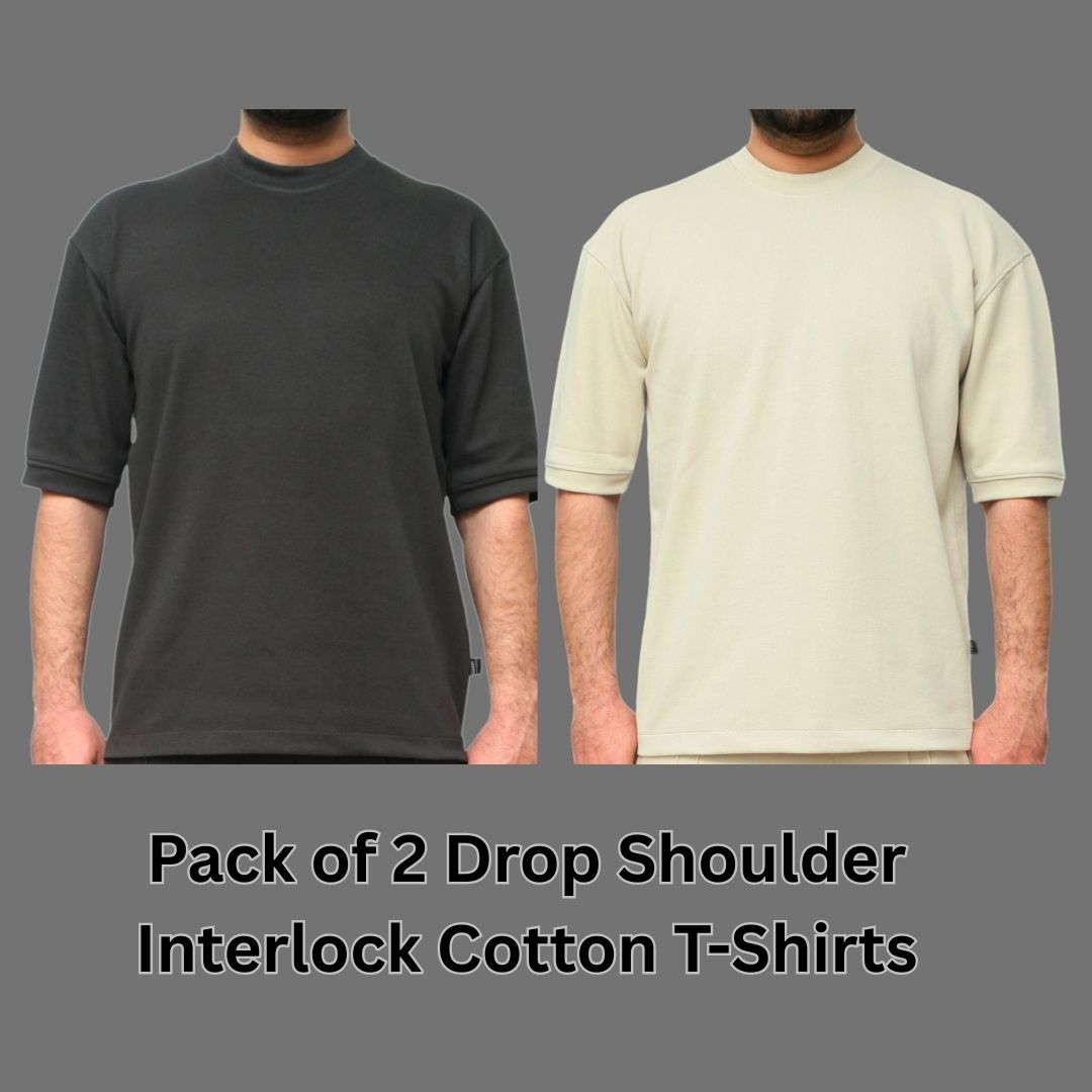 Pack of 2 Drop Shoulder Interlock Cotton T-Shirt