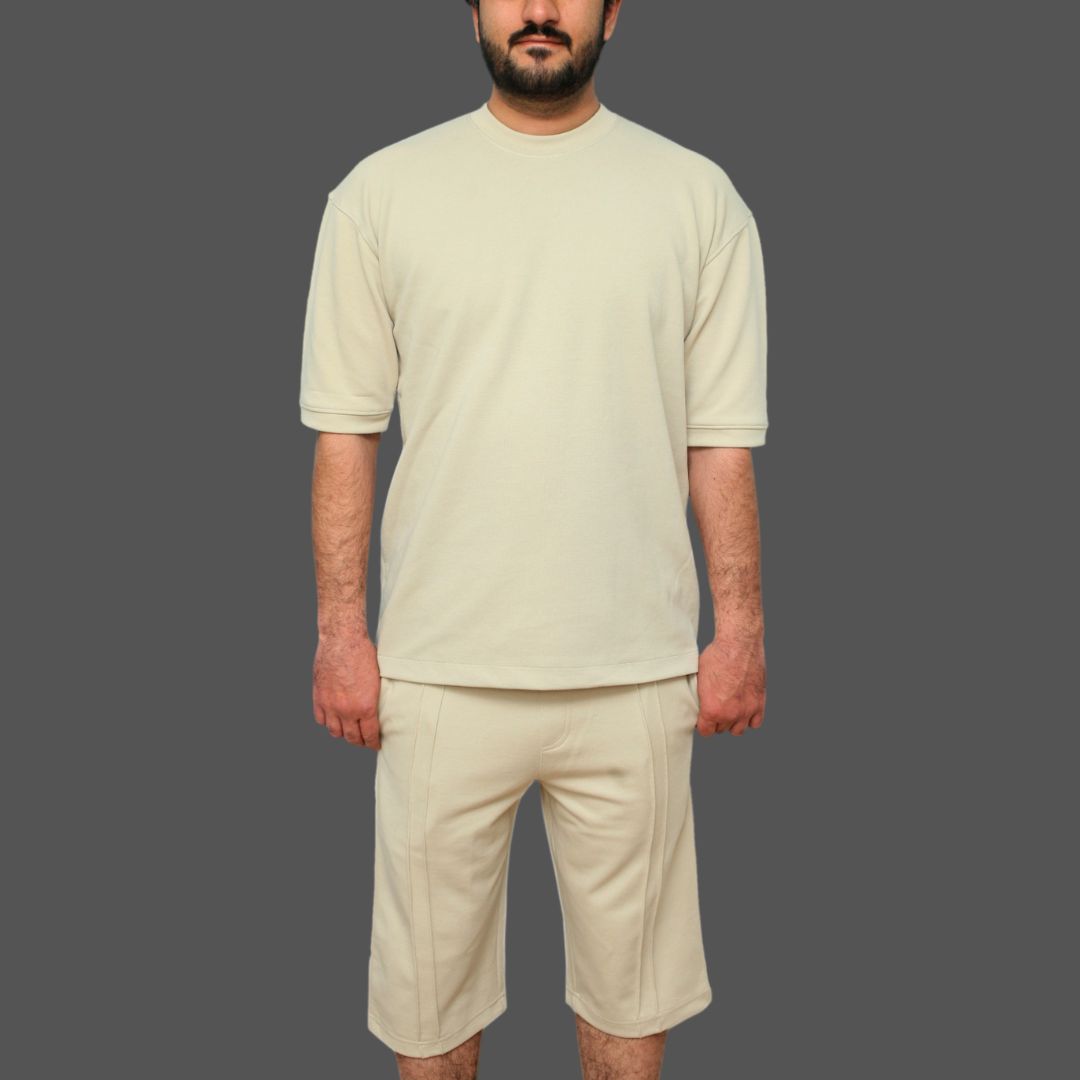 Beige Interlock Co-Ord Set (Shirt+Short)