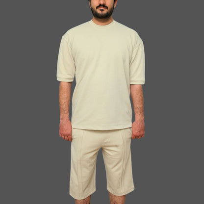Beige Interlock Co-Ord Set (Shirt+Short)