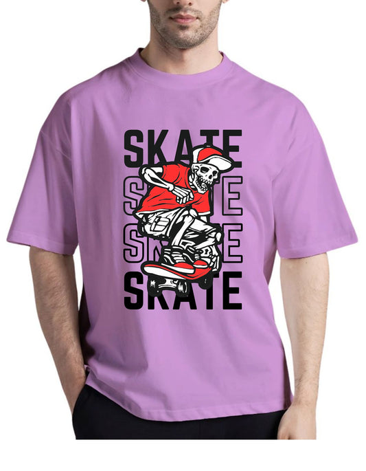 Skeleton Skate Light Purple Drop Shoulder T-Shirt