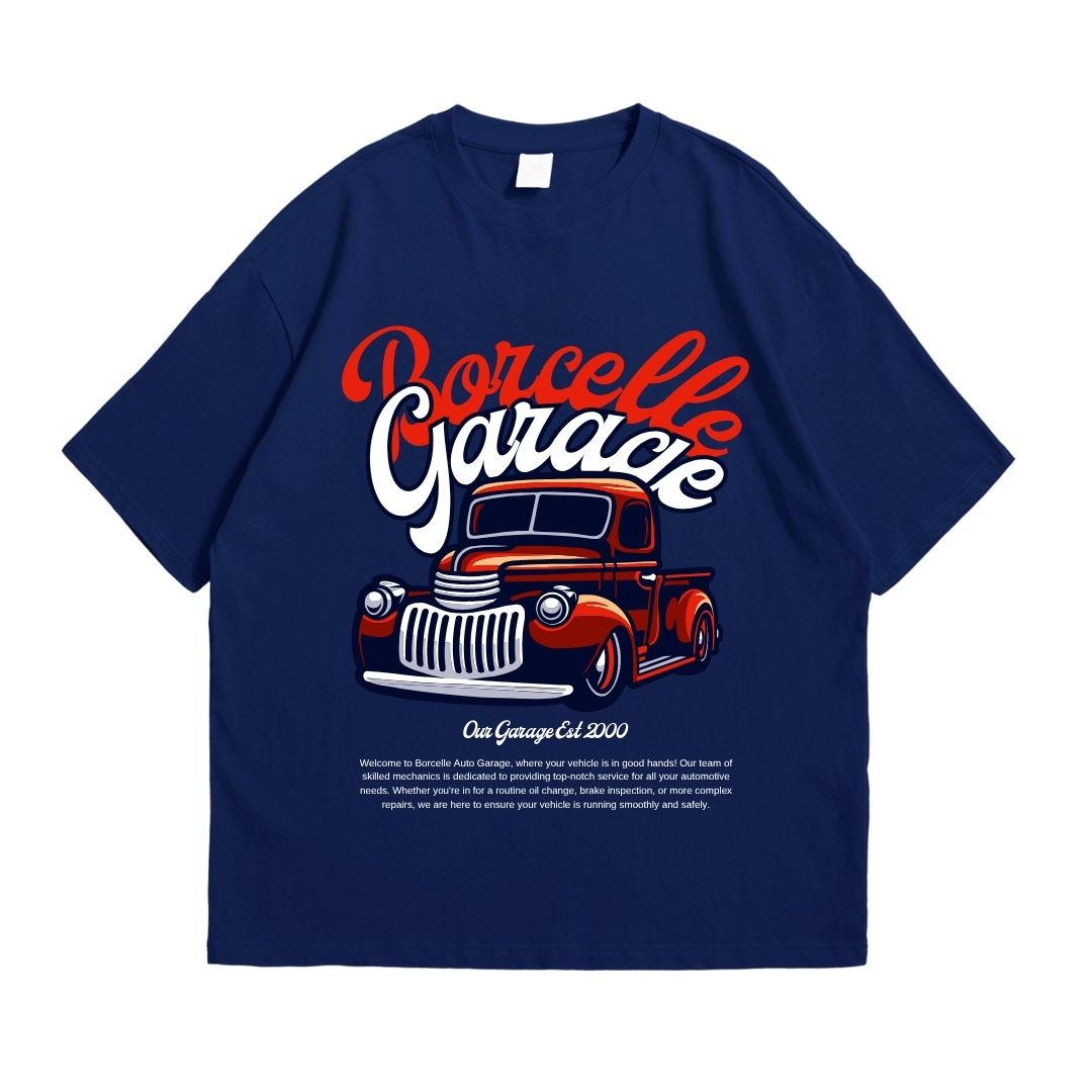 Brocelle Garage Navy Blue Drop Shoulder T-Shirt