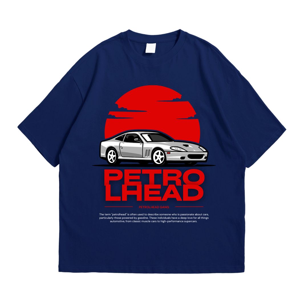 Petrol Head Navy Blue Drop Shoulder T-Shirt