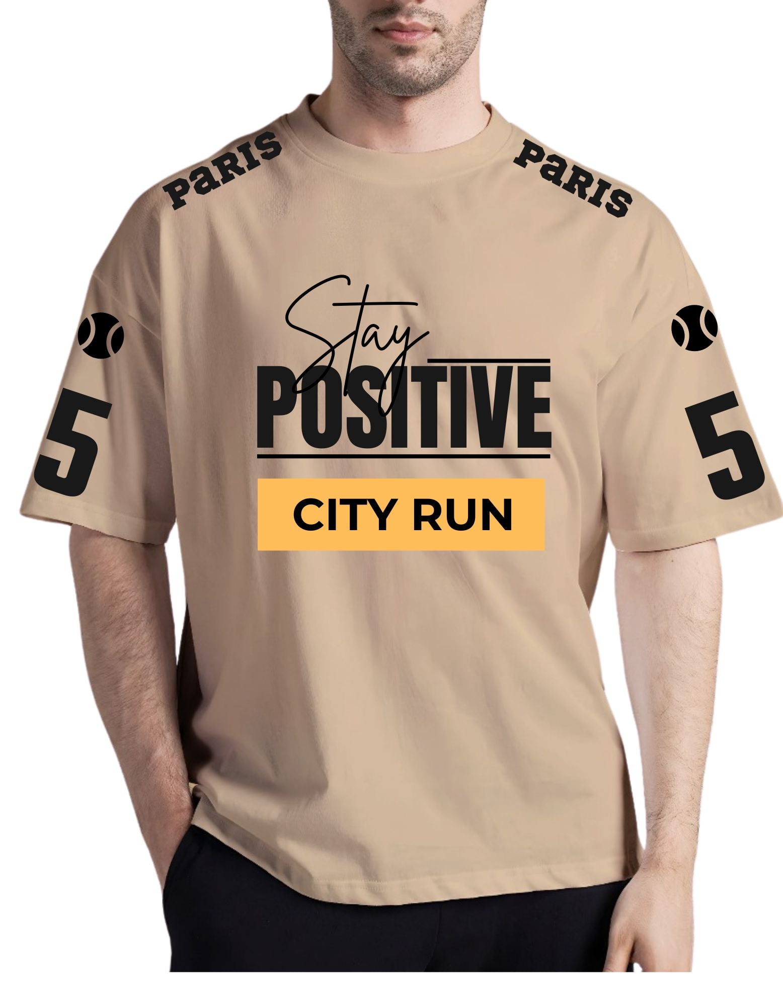 Stay Positive Beige Drop Shoulder Tee