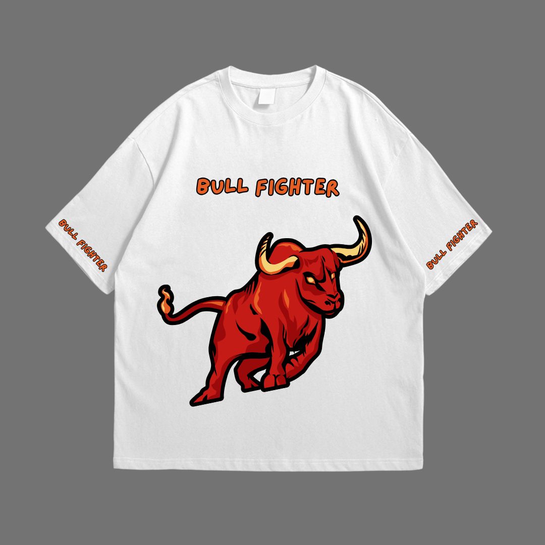 Bull Fighter White Drop Shoulder T-Shirt