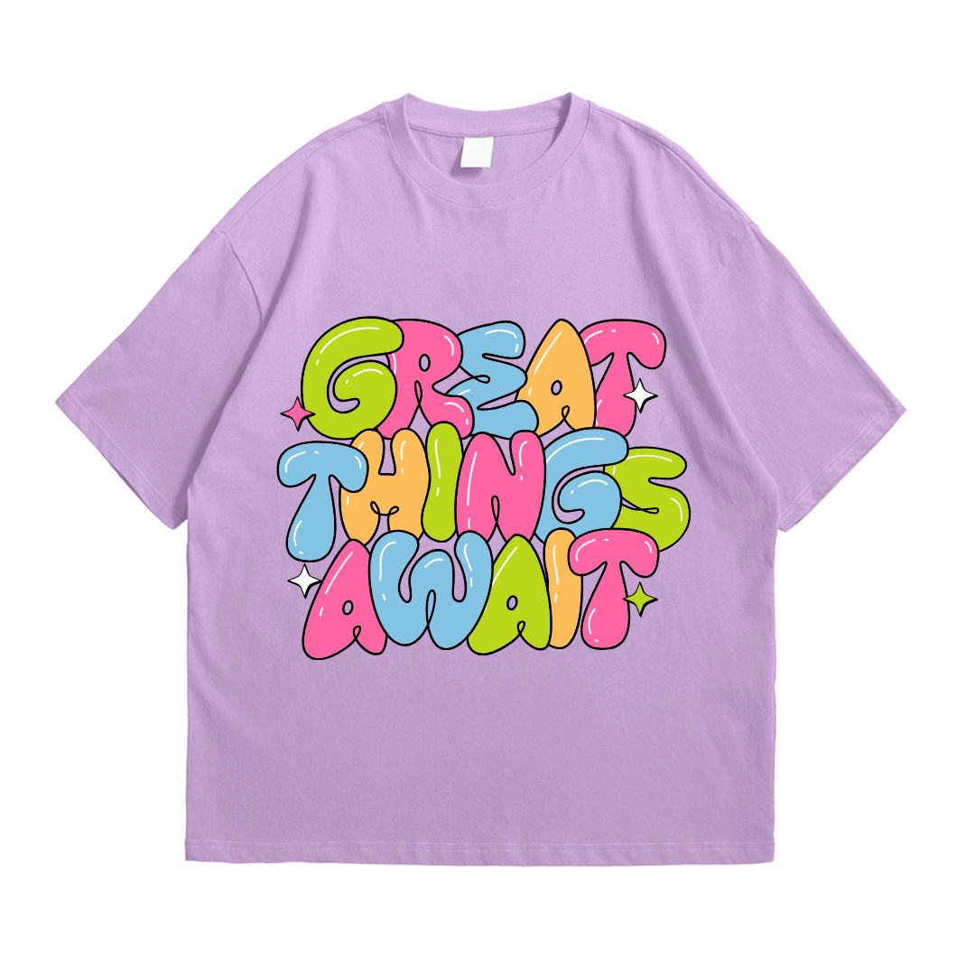 Great Things Await Light Purple Drop Shoulder T-Shirt