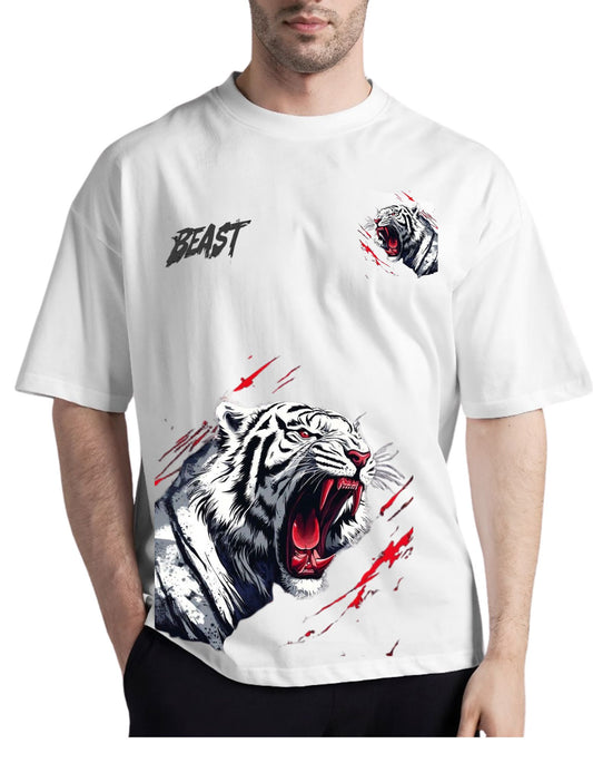 Beast White Drop Shoulder T-Shirt