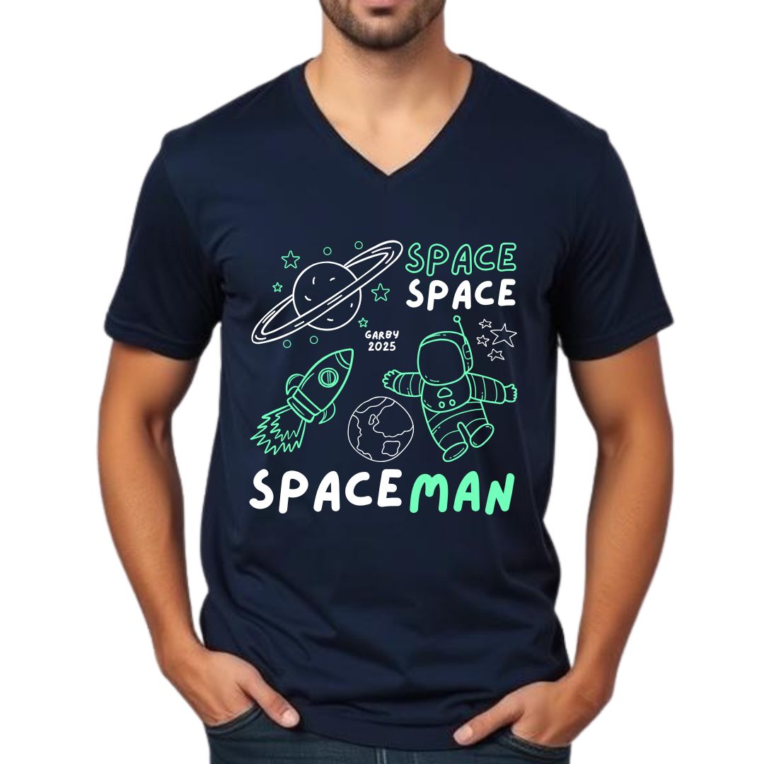 Space Man Navy Blue V-Neck Tee