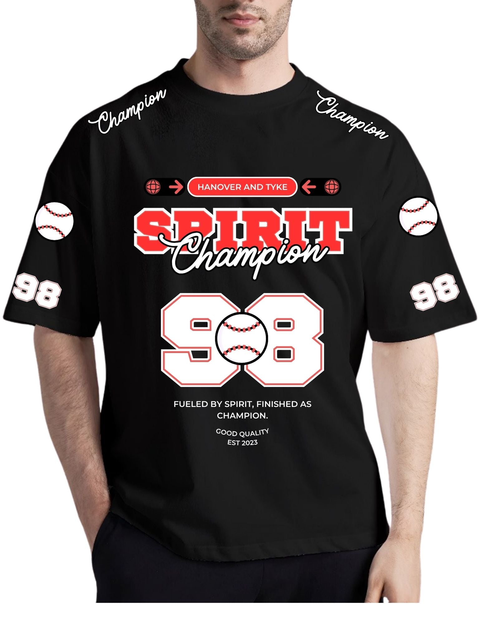 Spirit Champion Black Drop Shoulder Tee