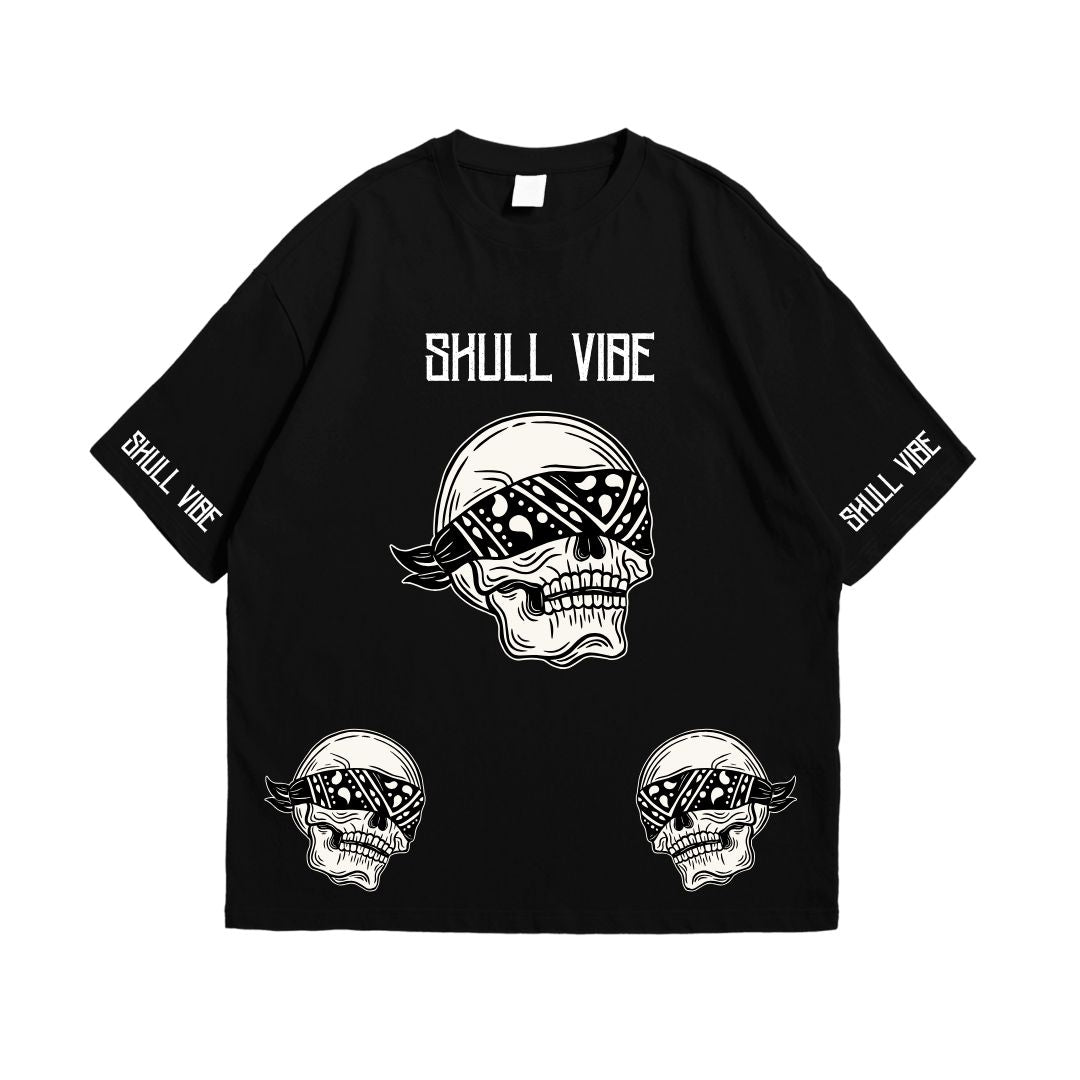 Skull Vibe Black Drop Shoulder T-Shirt