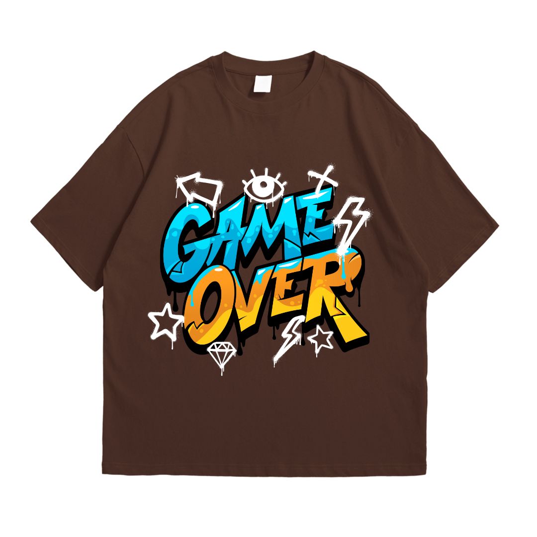 Game Over Brown Drop Shoulder T-Shirt