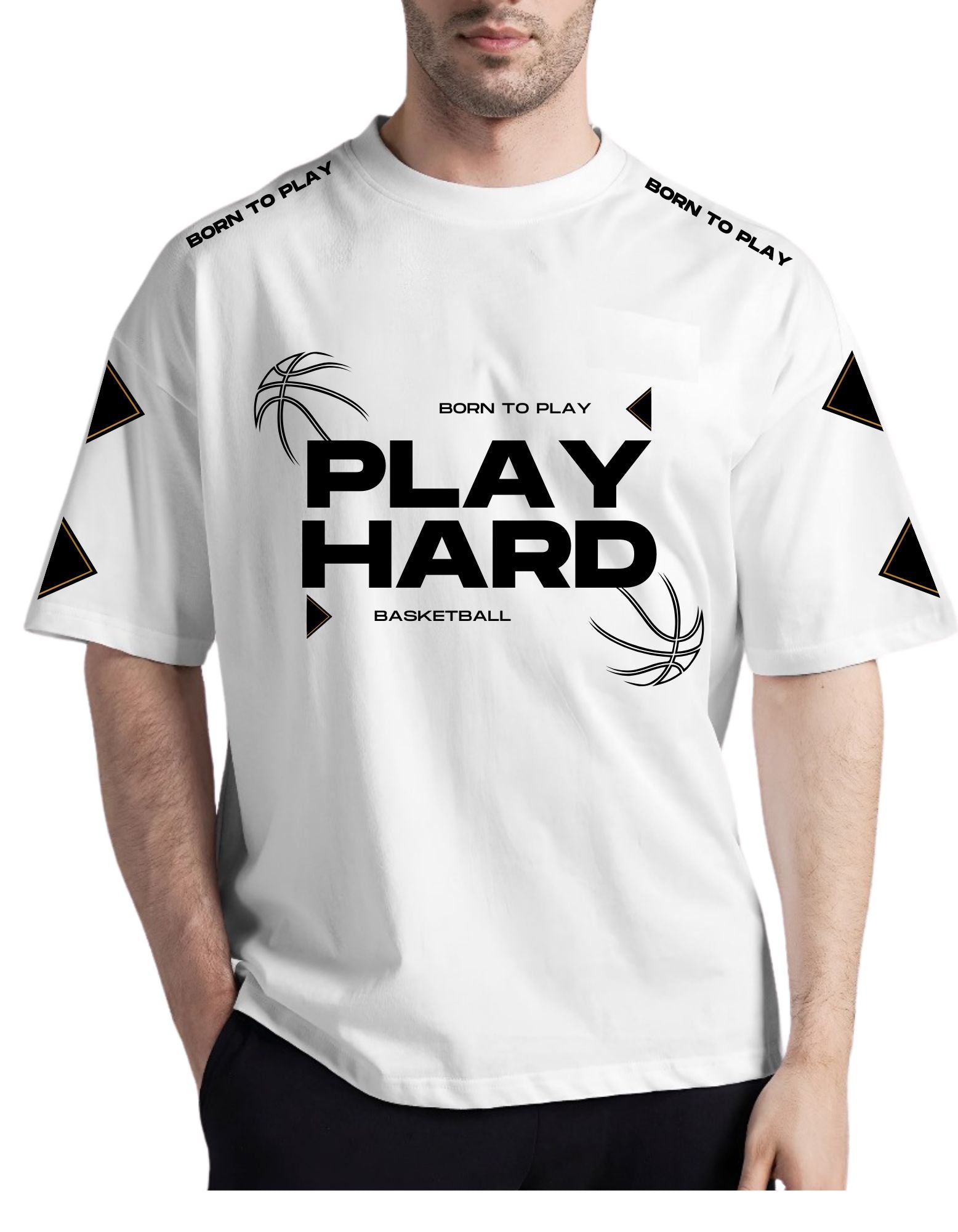 Play Hard White Drop Shoulder Tee