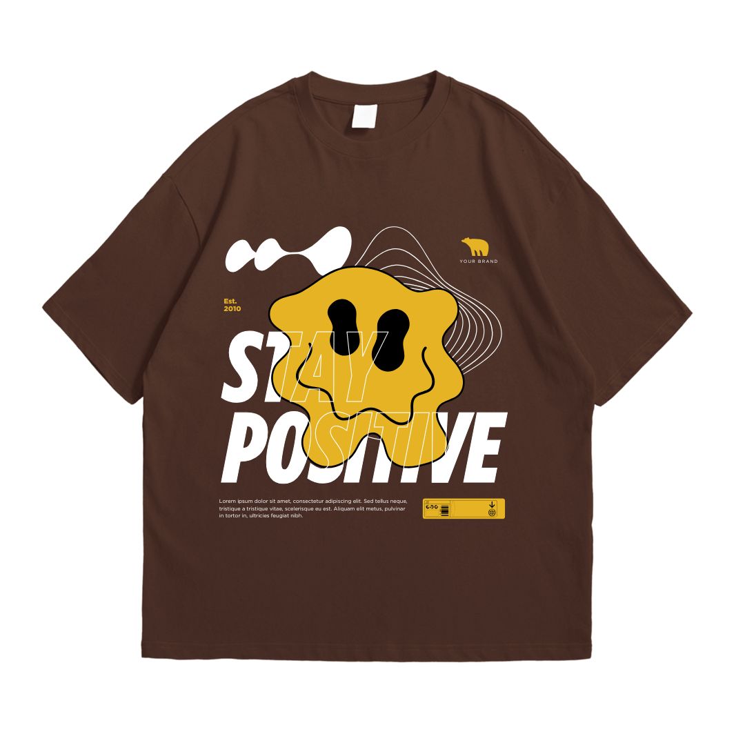 Stay Positive Brown Drop Shoulder T-Shirt