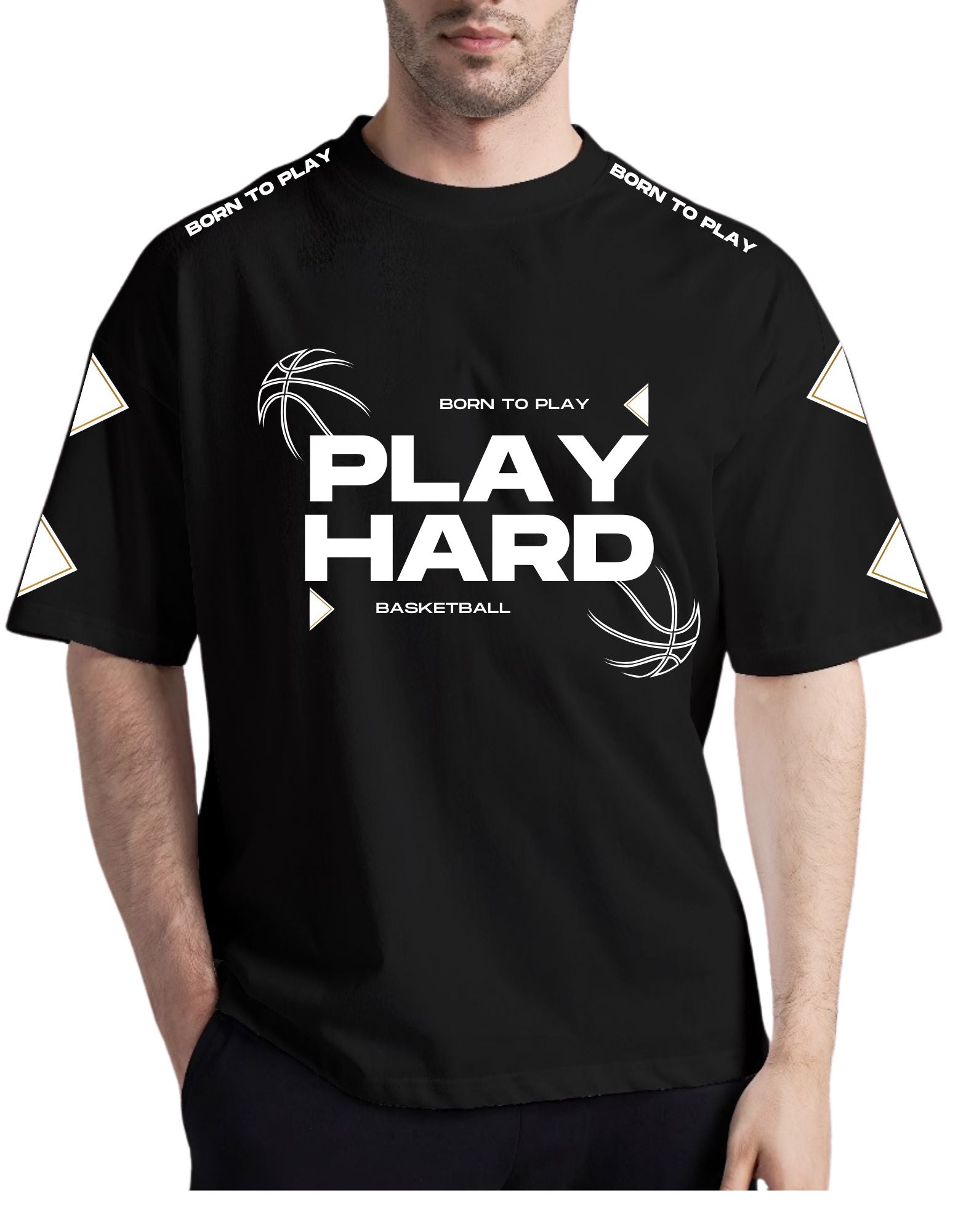 Play Hard Black Drop Shoulder Tee