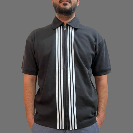 Full Zip Stripe Polo Shirt