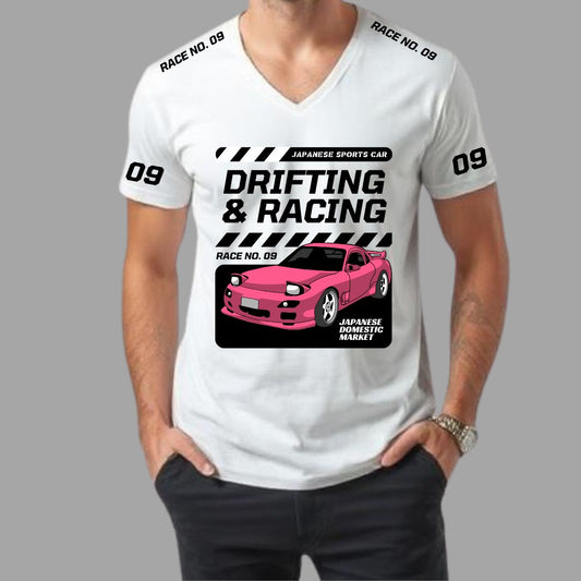 Race No. 9 White V-Neck Tee