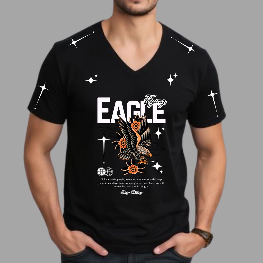 Eagle Flying Black V-Neck Tee