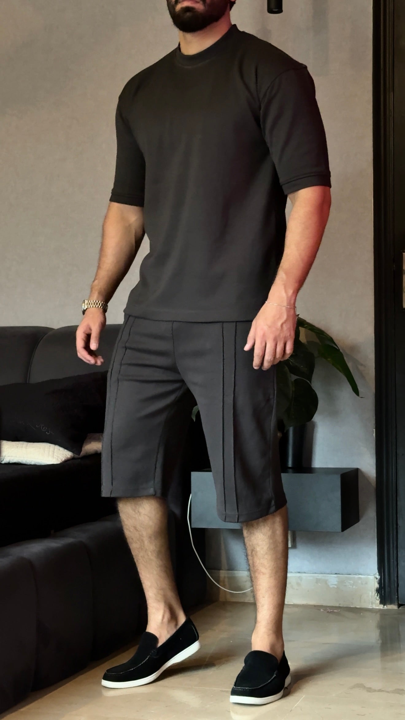Black Interlock Co-Ord Set (Shirt+Short)