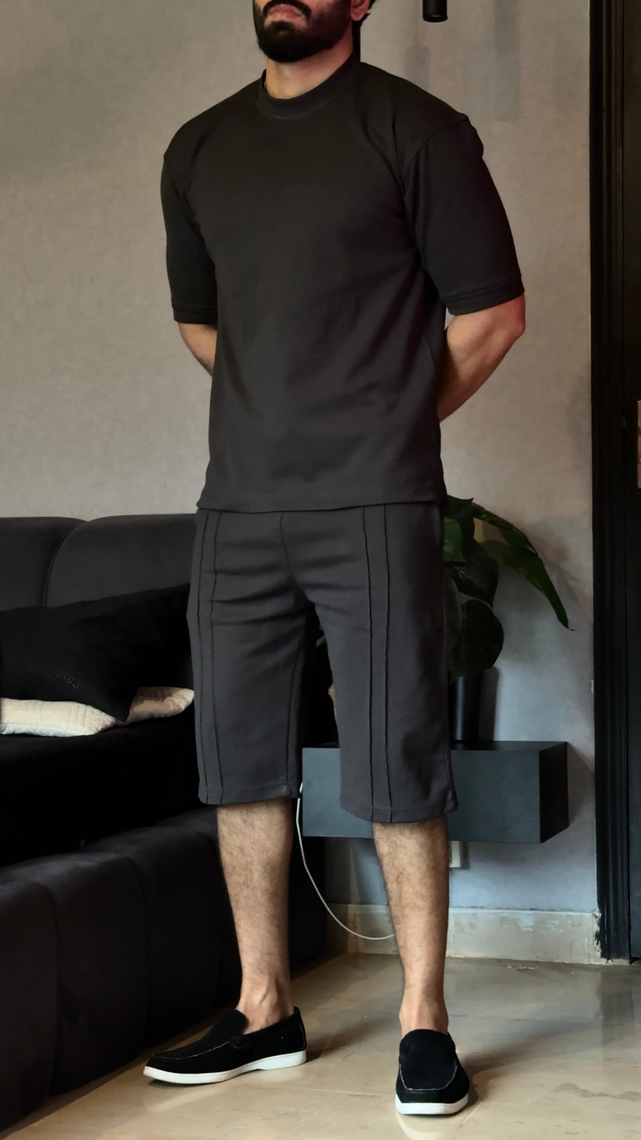 Black Interlock Co-Ord Set (Shirt+Short)