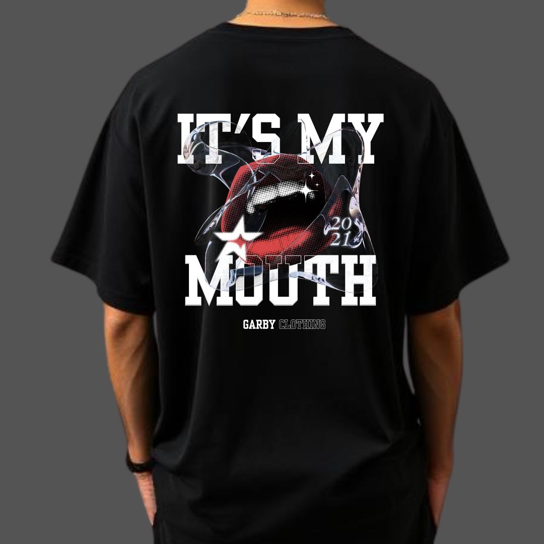 Its My Mouth Black Drop Shoulder T-Shirt