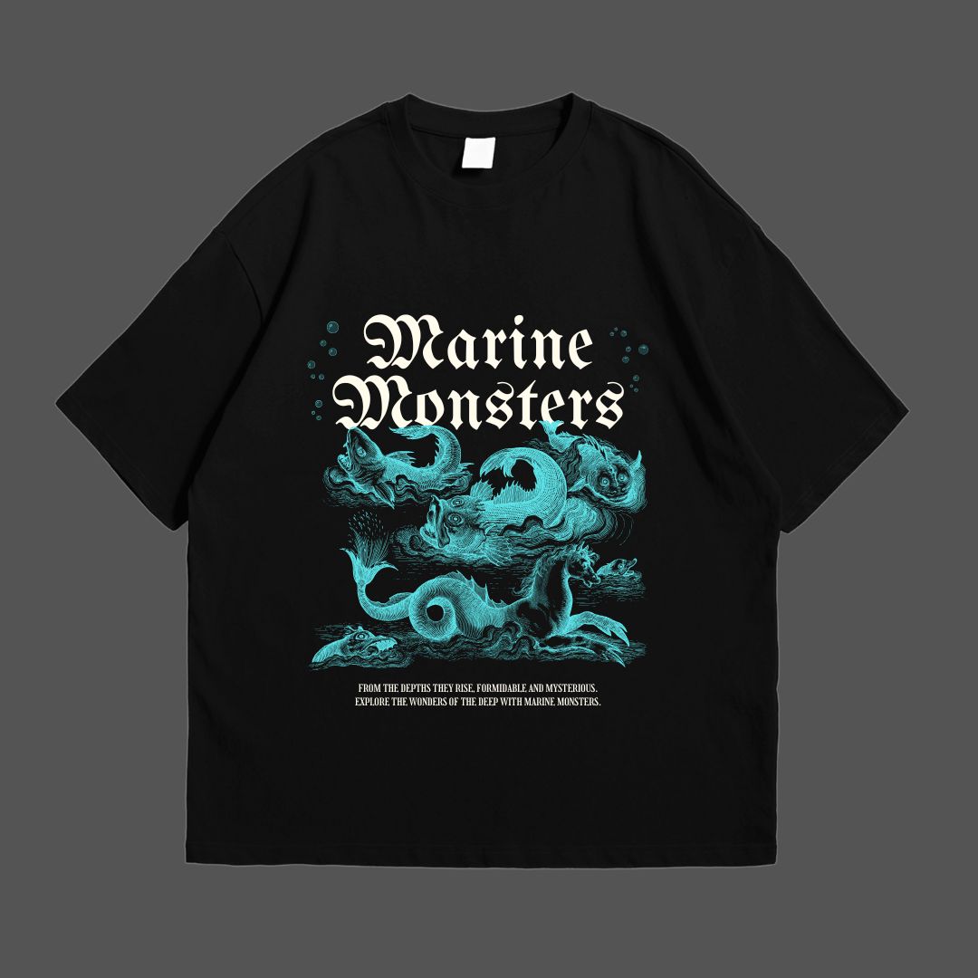 Marine Monsters Black Drop Shoulder T-Shirt