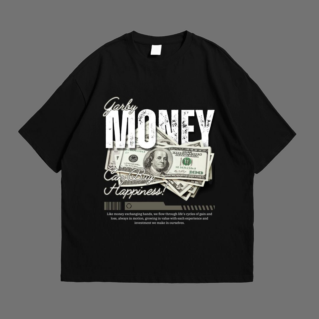 Money Can't Buy Happiness Black Drop Shoulder T-Shirt