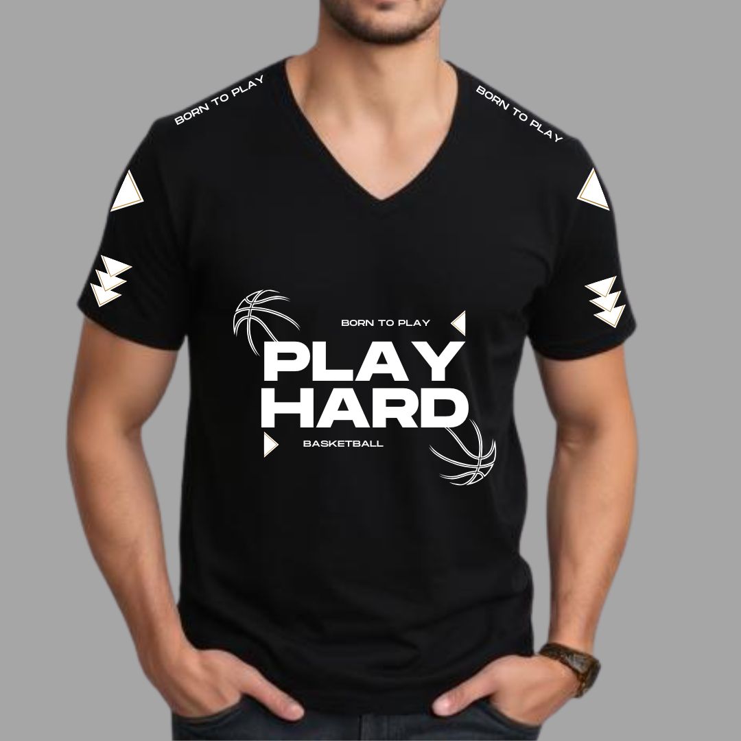 Play Hard Black V-Neck Tee